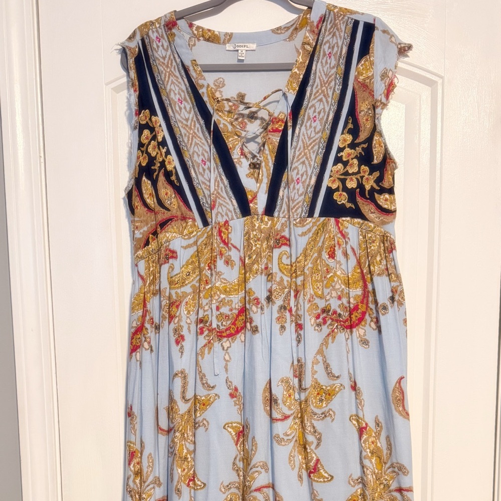 JODIFL Blue and Gold Paisley Maxi Dress